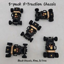 New 5-Pack Auto World XTraction Ultra G Slot Car Black Chassis, Rims,  Tires