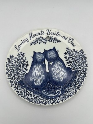 Vintage Royal Crownford Staffordshire England Cats In Love Blue White Plate
