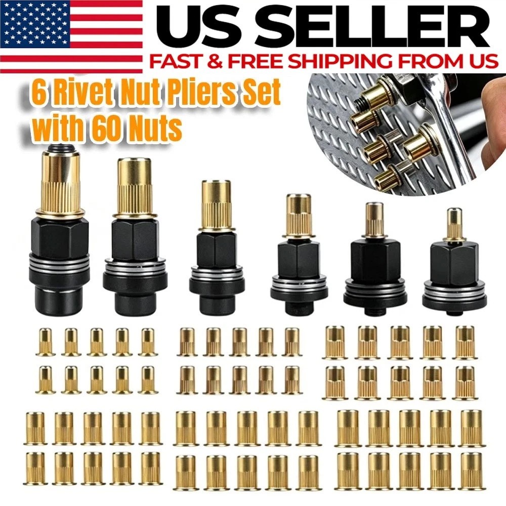 66 Piece Rivet Nut Tool Kit Includes Mandrel Heads and Galvanized For Nuts