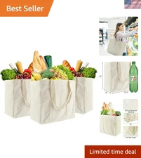 3 Pcs Grocery Bags Canvas 13.3”X13”X8” Reusable Shopping Bags with Real