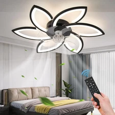 30" Geometric Ceiling Fan with Light Remote Control, 6 Speeds 3 Colors, Black Lo