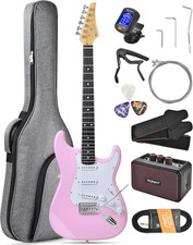 Leo Jaymz 39in Beginner Electric Guitar Kit Pink w Amp Gig Bag Tuner SSS