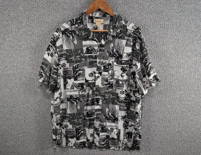 Panama Jack Herren schwarz & weiß Motorrad Print Hawaii Rayon Knopf Hemd L