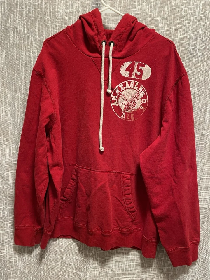 Sudadera con Capucha Pullover American Eagle Outfitters XXL Calce Vintage Roja Logo Grande Foto 2 de 4