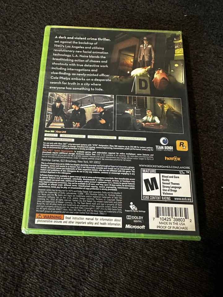 L.A. Noire Brand New & Sealed (Microsoft Xbox 360, 2011) La Noire Rockstar Games - Image 2 of 2