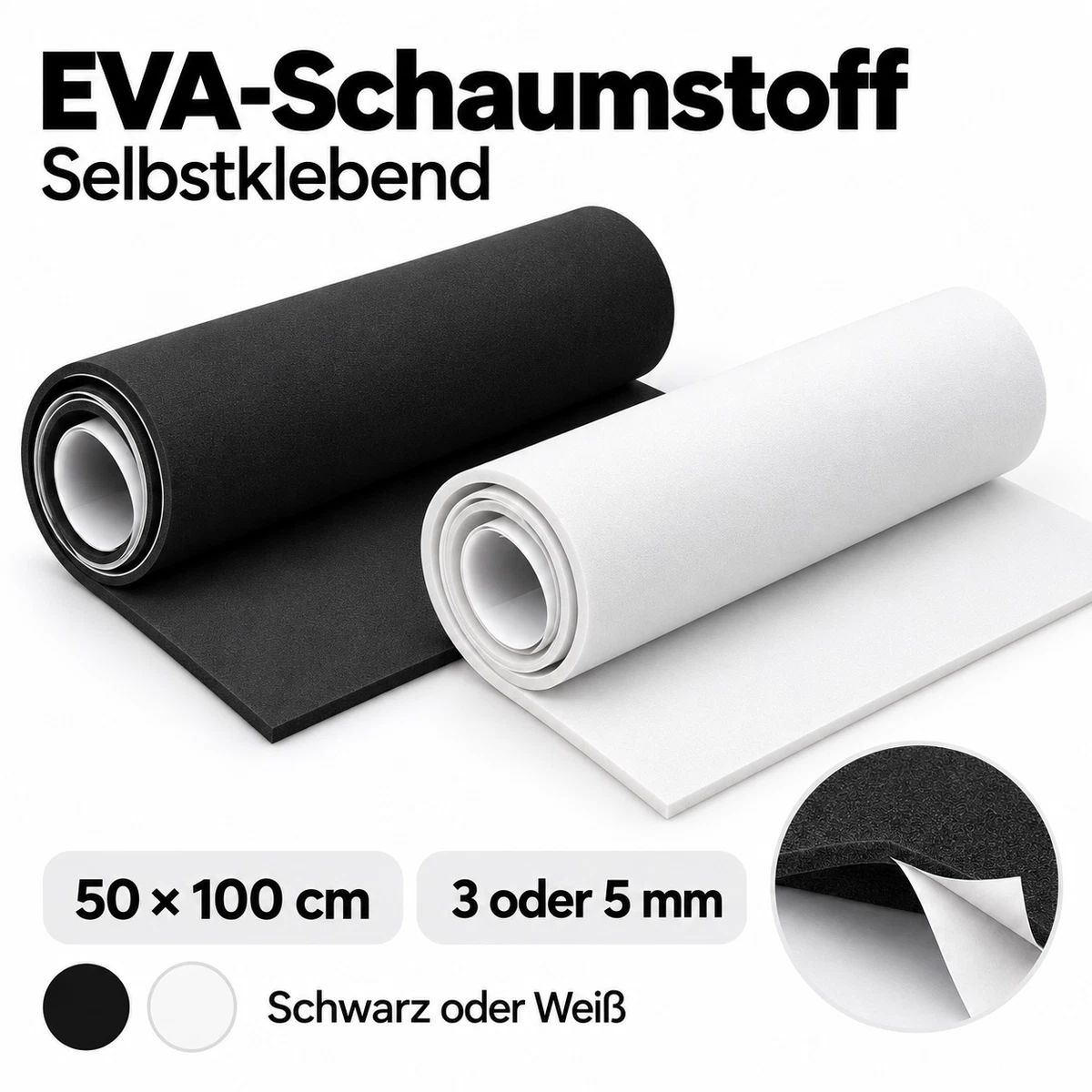 EVA Foam Schaumstoff selbstklebend Schwarz Weiß 50x100cm 3 5mm Cosplay