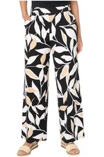 Denim Co. Women's Beach Jersey Full Length Wide Leg Pant Blk Leaf