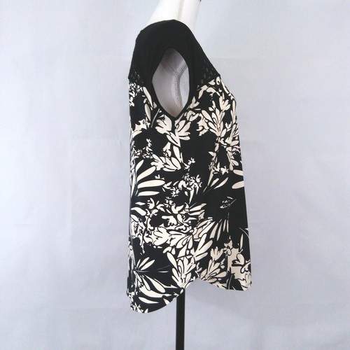 Weston Womens Shirt Blouse Medium Slinky Lace Detail Black Off White Leaf Print - Picture 4 of 8