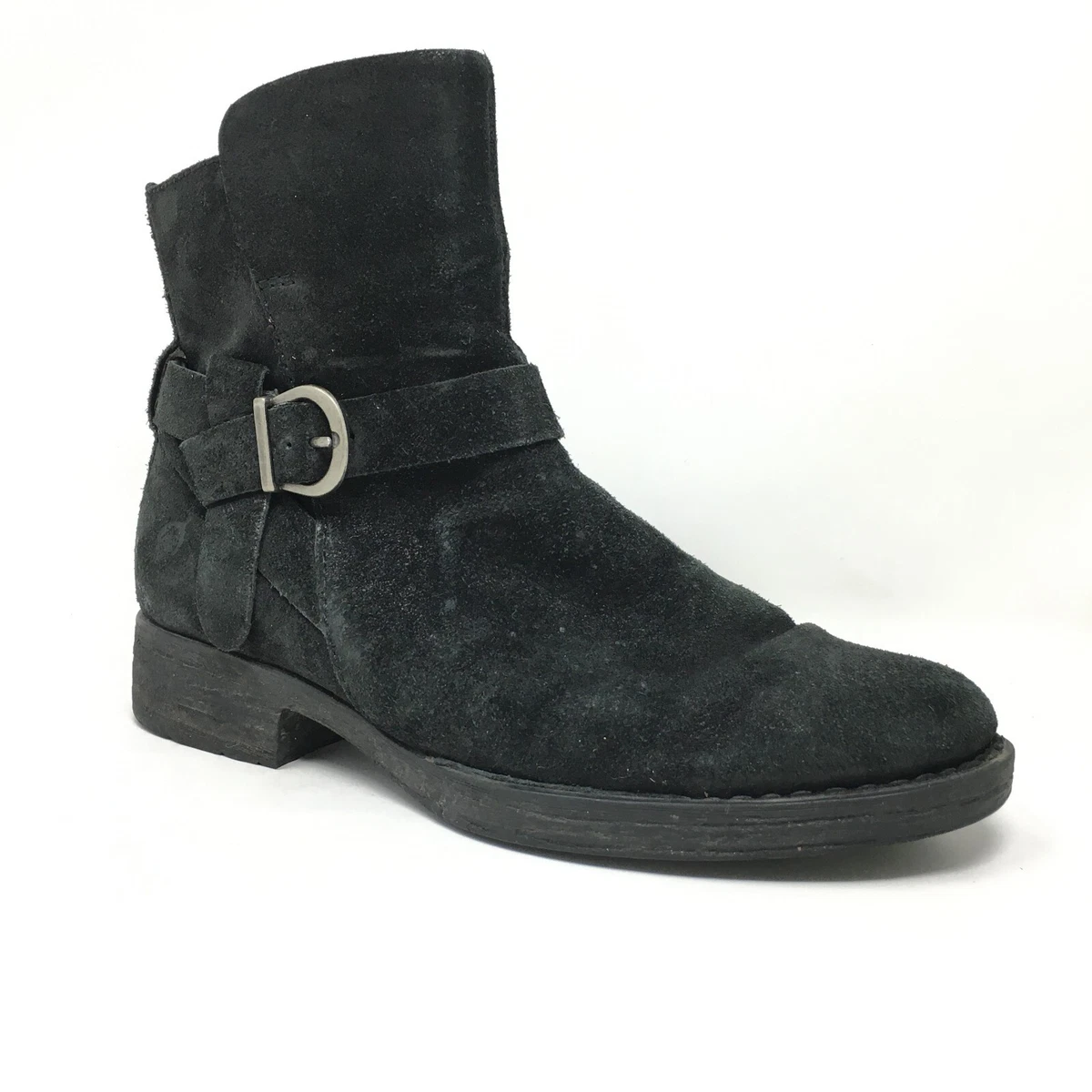 Born Syd Ankle Boots Booties Shoes Womens Size 7 Black Distressed Suede Zip Up