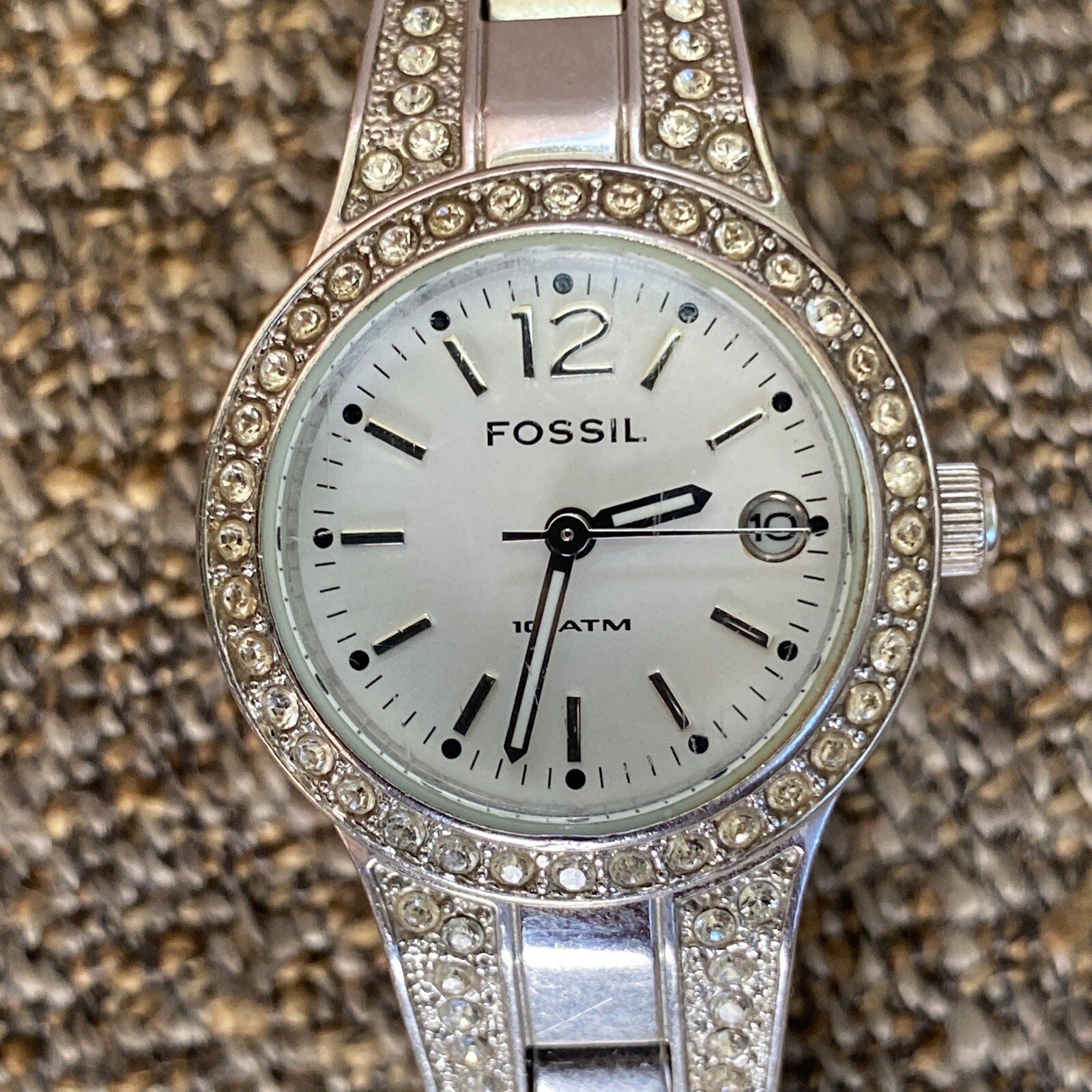 Fossil Women's AM-4192 Silver-Tone Watch with Crystal Accents