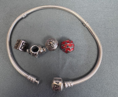 Pandora Moments .925 Silber Schlangenarmband 8 Zoll Bienenkönigin, Cupcake, Emaille Charms