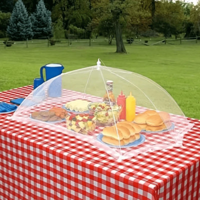 1pc White Foldable Mesh Food Cover - Dustproof Picnic & Table Dish Protector-NEW