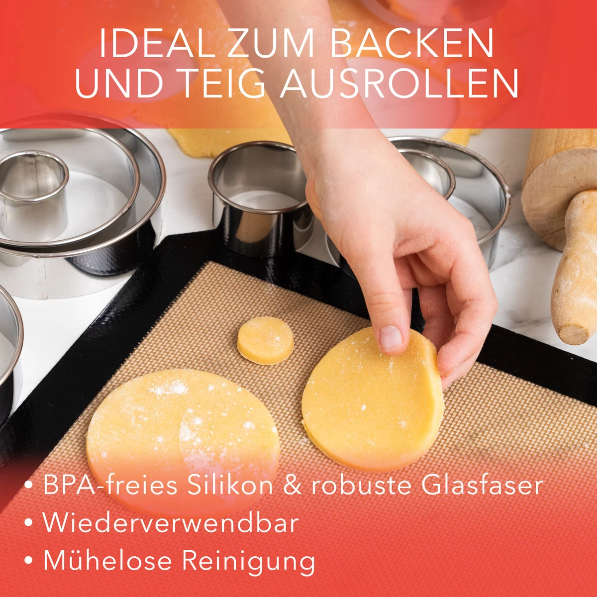 AVANNA Backmatten aus Silikon Wiederverwendbare Backfolie Backunterlage 3er Set