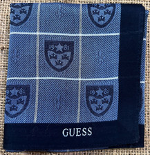 MAN HANKY COTTON ART POCKET SQUARE 18" CLASSIC MONOGRAM CHECKS BLUE TWO TONE VTG