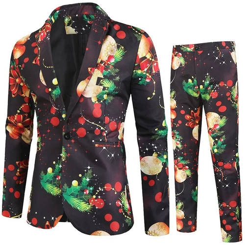 Mens Christmas Blazer Festive Coat Print Suits Jacket Xmas Party Jacket Costumes - Picture 11 of 54