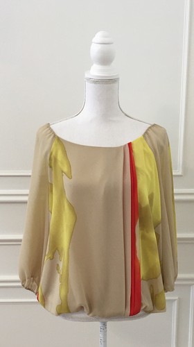 Vince Camuto Damenbluse mehrfarbig orange hellbraun gelb 3/4-Ärmel, Gr. Medium - Bild 2 von 9
