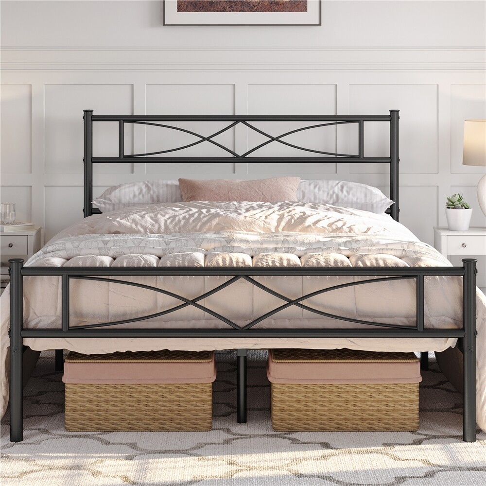 Metal Bed frame Platform Bed with Curved Design Headboard Twin