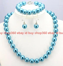 8/10/12mm South Sea Shell Pearl Beads Necklace Bracelet Earrings Set 18/7.5''