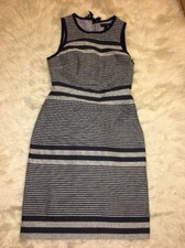 NWT J Crew Sheath Dress in Striped Navy Tweed Indigo White Sz 0 G2448