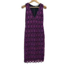 Alice + Olivia Women's Preslee Guipure Lace V-Neck Midi Dress Purple Black