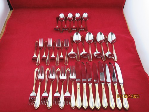 40 YAMAZAKI *ARIANA* GOLD ACCENT STAINLESS FLATWARE! 8 SETS 18/8 MASTERS COLLECT