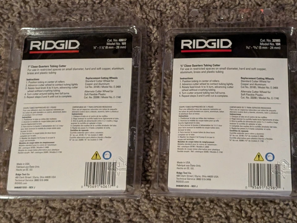 RIDGID 1" No.101 and 3/4" No.104 USA Close Quarters Tubing Cutters - Image 2 of 4