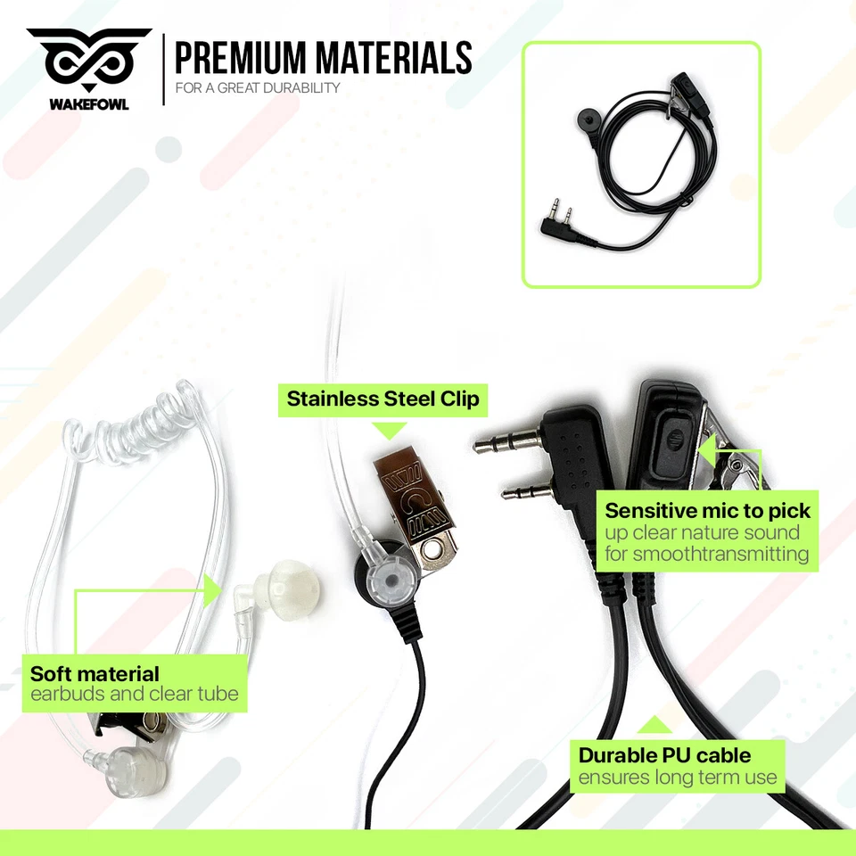 Two Way Radio Earpiece with Mic Headset 2Pin For Kenwood Baofeng Retevis 10PACK - Image 3 of 4