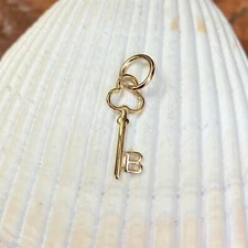 14K Yellow Gold Tiny Baby-Sized Key Charm Pendant with "B" Initial NEW MINI
