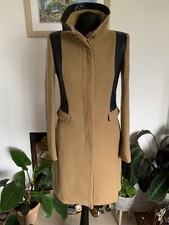Rare Stunning Zara Camel Wool Coat Faux Leather Detail - Size S - Jacket Brown