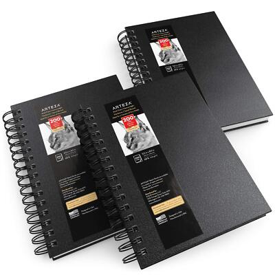 Arteza Sketchbook | Spiral-Bound Hardcover | Black | 5.5 x 8.5  - Pack of 3