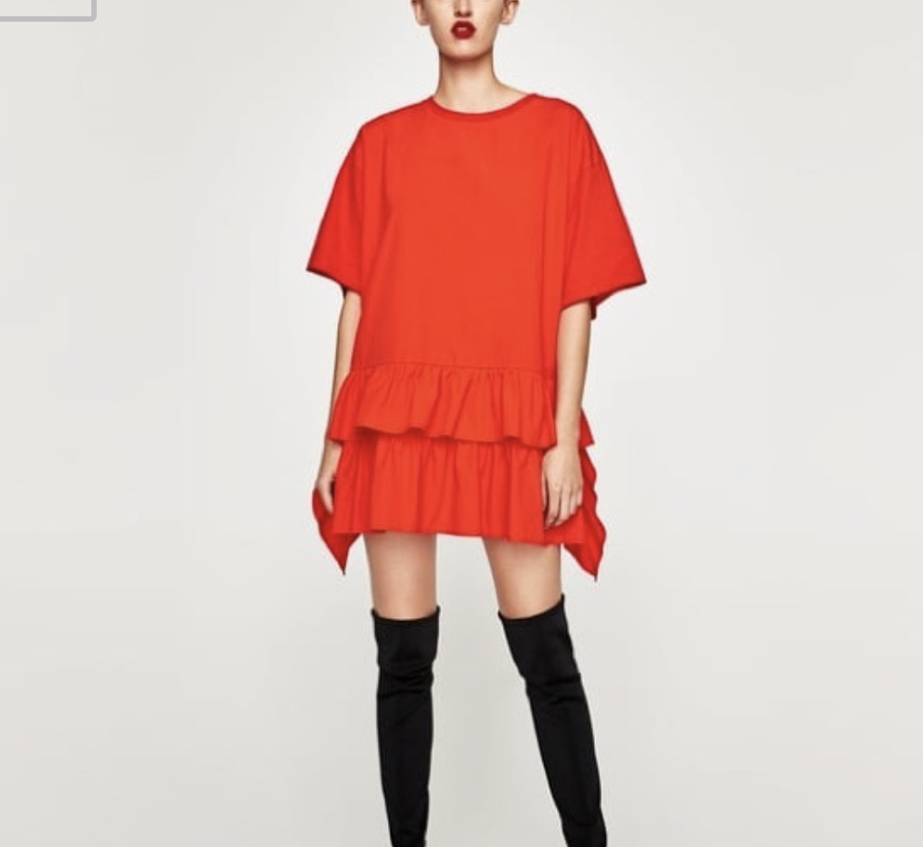 red poplin dress zara BELTED POPLIN MIDI DRESS - Red