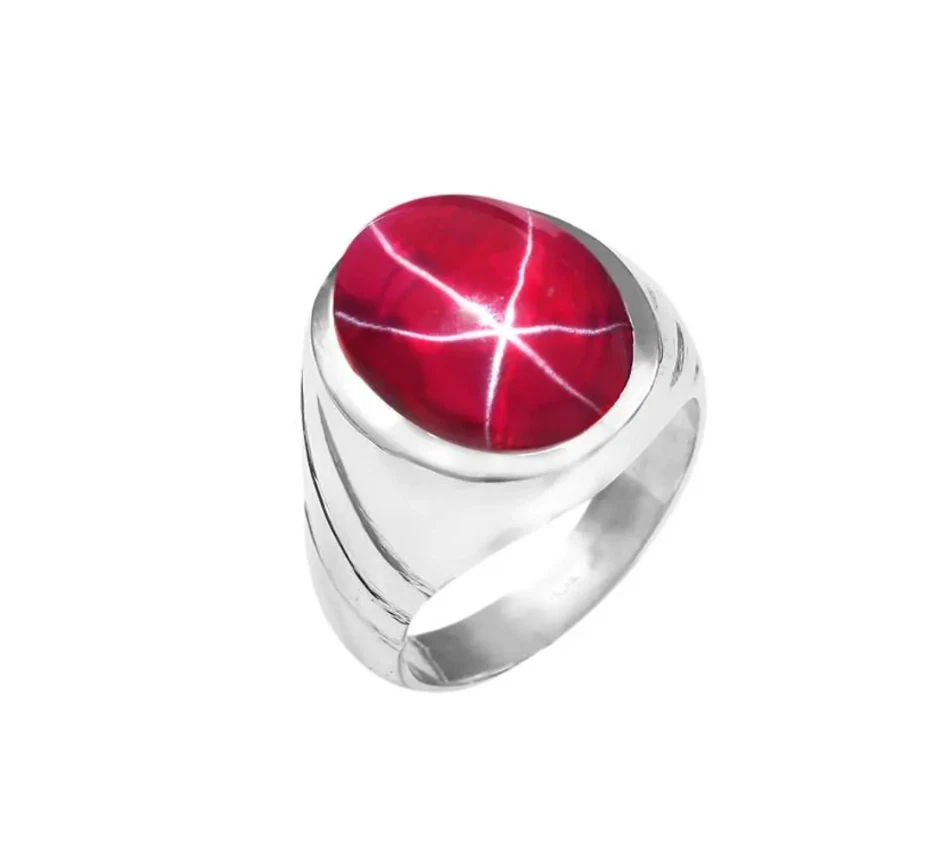 Genuine Real Red Star Ruby Ring 925 Silver Wedding Ruby Jewelry Ring For Men - Image 2 of 4