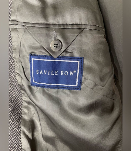 Savile Row Mens 44L Sport Coat Tweed Herringbone 100% Wool Gray Blazer Jacket - Picture 12 of 15