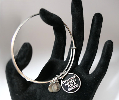 ALEX & ANI Bangle Bracelet Silvertone ''Everything Happens For A Reason'' 2013