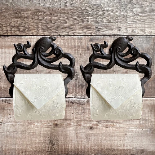Wall Mounted Octopus Toilet Loo Roll Holder in Cast Iron (Set of 2)