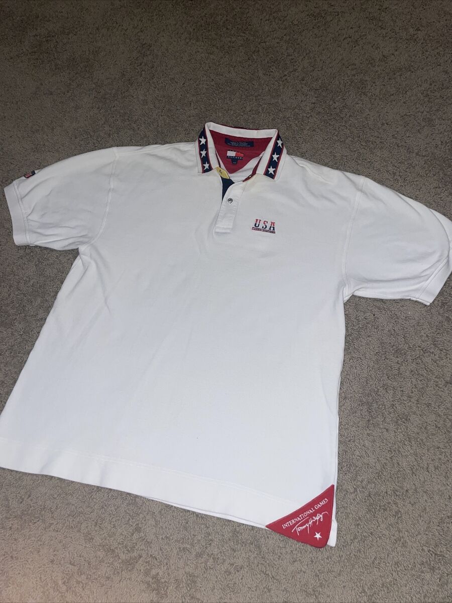 VTG Tommy Hilfiger USA International Games Polo Shirt Embroidered USA Flag  XL