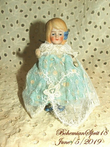 Antiguo 1930 firmado NIPPON Japón LACE DRESS Jointed Bisque 4'' Girl Doll - Imagen 7 de 9