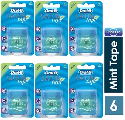 ORAL-B 6 x Oral B Satin Tape Mint 25m/27y d | Mint Dental Tape | Comfort Grip
