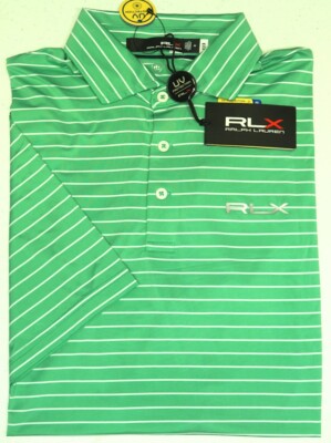 RLX Polo Ralph Lauren Green Stripe Short Sleeve Wicking Shirt UPF