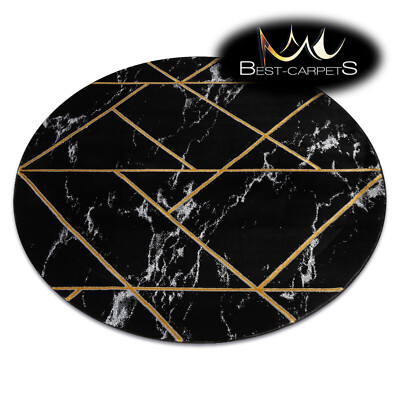 Exklusiver moderner Teppich ''''SMARAGD'''' Kreis Glamour Marmor SCHWARZ/GOLD hochwertig