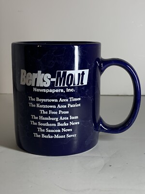 Berks-Mont Newspaper PA Coffe/Tea Etc Mug Dark Blue With Graphics By Linyi Rare