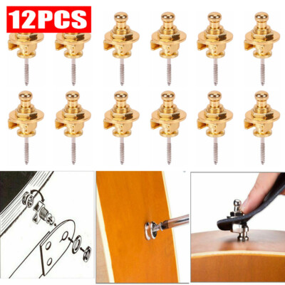 12PC Guitar Strap Locks Buttons Round Head For Guitar Bass Chrome Gold