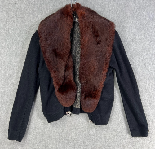 Vintage City Fur Co Cardigan Sweater Women S/M Black Fur Shawl Collar - Picture 3 of 14