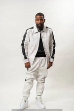 Men's Leather Track Suit Sweat suit Men Jogging Tracksuit White/Black 