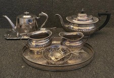 Poston Products Set da tè piatto argento/argento - teiera, vassoio, ciotole, cucchiaio, ceppo