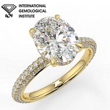 18K Yellow Gold Lab Grown Oval Diamond Engagement Ring Hidden Halo IGI 6.50Ct