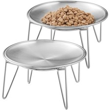 Wellbro Set of 2 Stainless Steel Cat Food & Water Bowls - Whisker Fatigue Friend