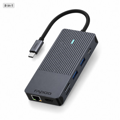 Rapoo UCM 2004 USB C Hub 8in1 4K HDMI 60Hz 100W PD Gigabit LAN