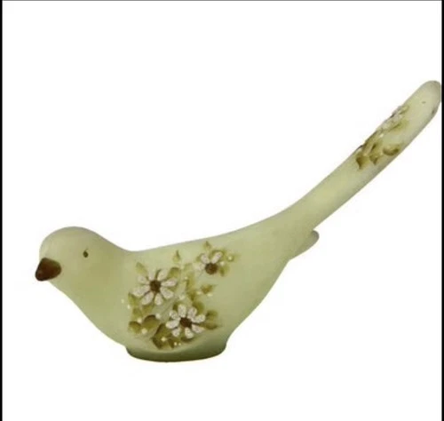 Vintage Fenton Custard Glass Bird With Painted Daisy Flowers Glows Figurine