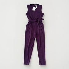 Fabletics Carli Jumpsuit, L/10, Open Back , Tie Waist, Ankle Length, Plum/purple